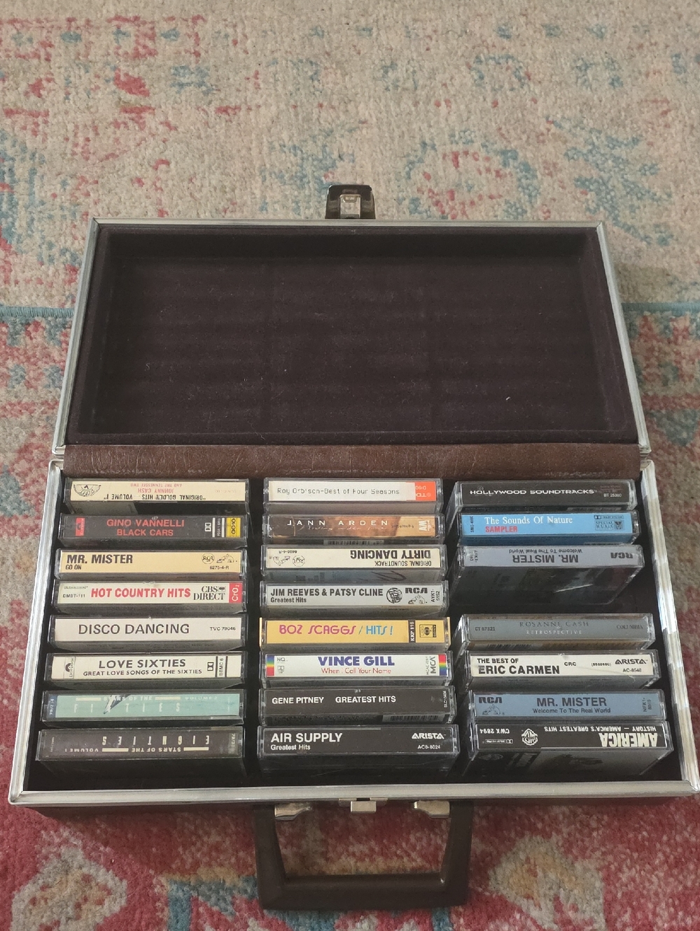 Vintage Cassette Tape Carrying Case with Mixed Tapes